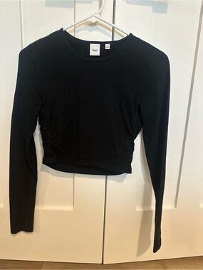 TNA Black Long-Sleeve Cropped Tee with Side Ruching